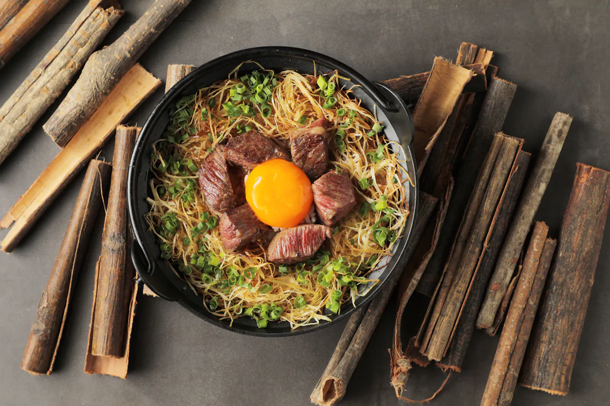 a plate of food with a fork and knife